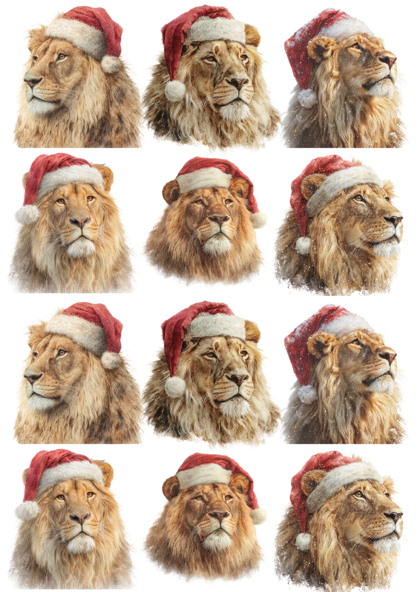 Rice Paper For Decoupage Lion In Christmas Hat Collage Cat. No.5149