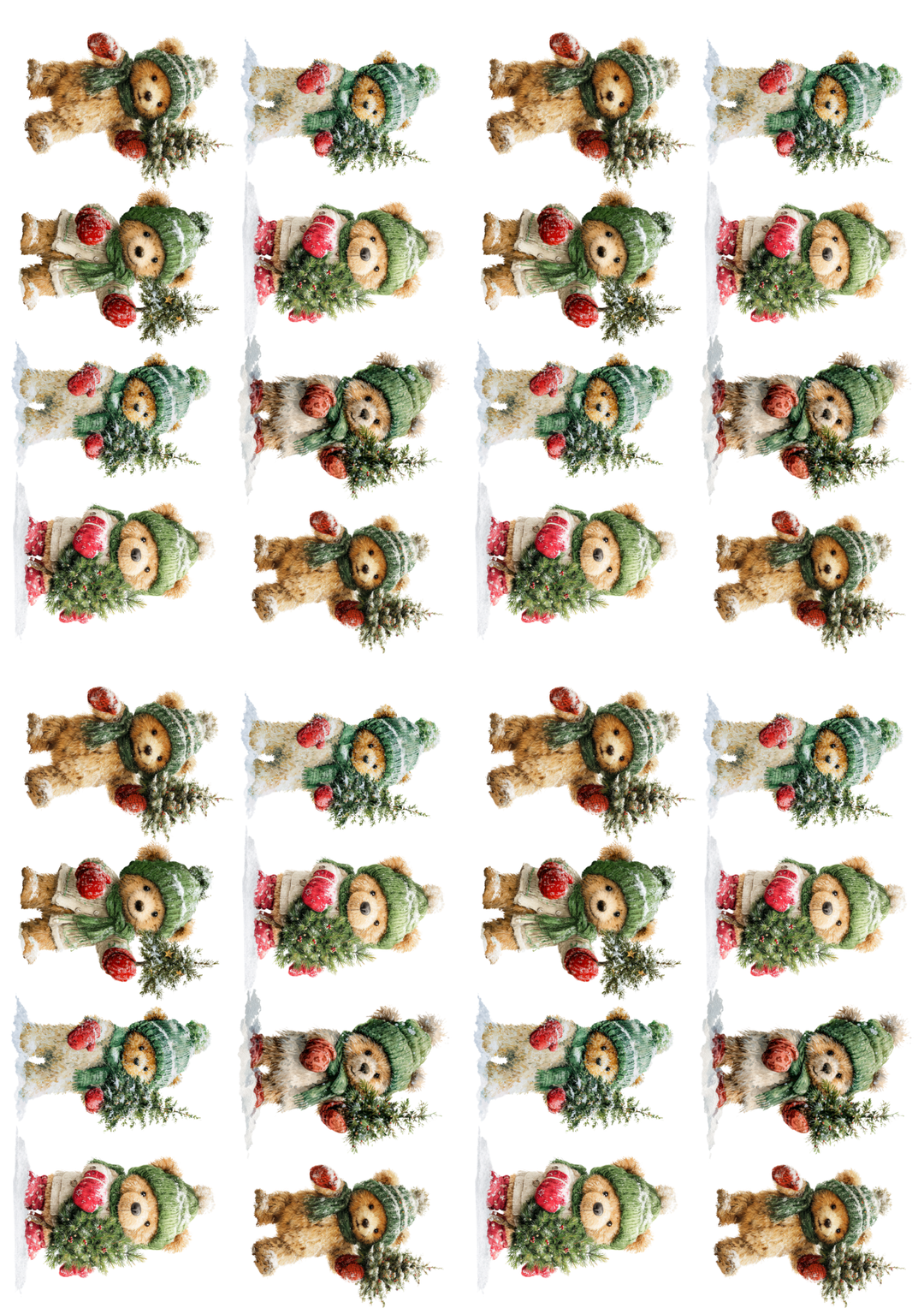 Rice Paper for Decoupage Teddy Bear in a Hat with a Christmas Tree Collage Cat. No. 5158