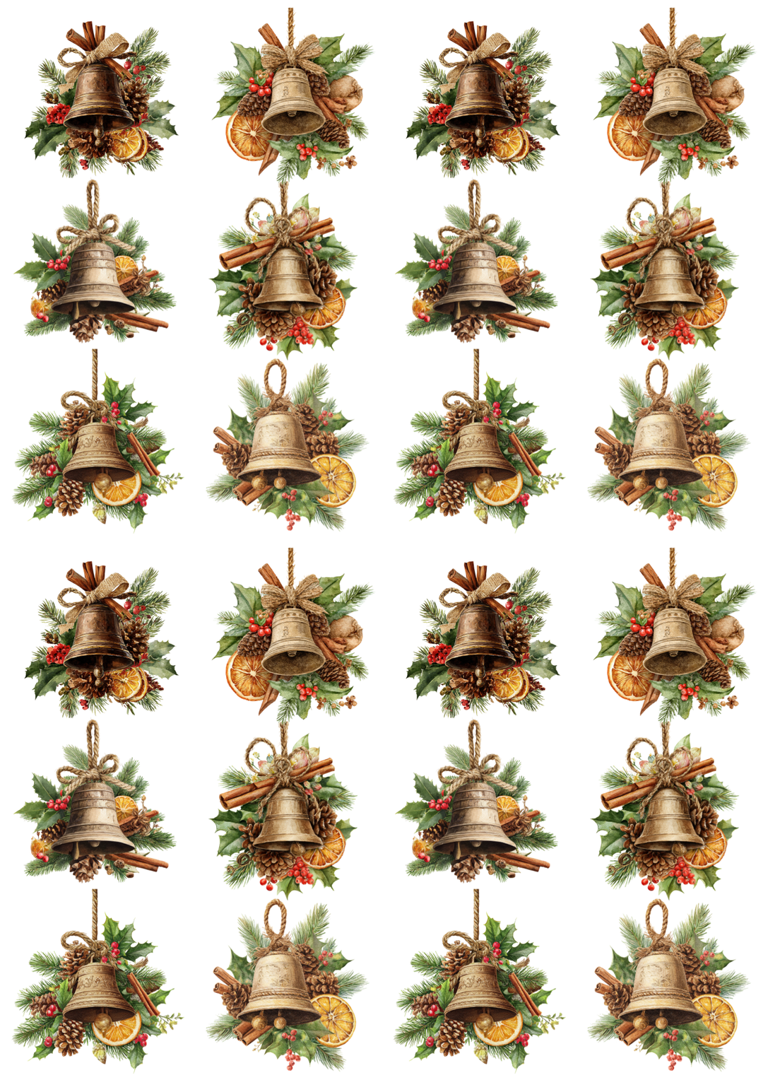 Rice Paper for Decoupage Rustic Christmas Bells Collage Cat. No. 5204