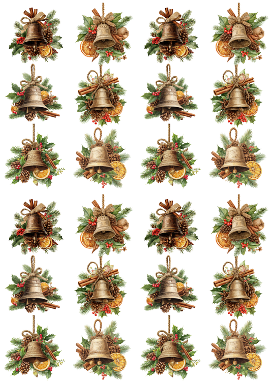 Rice Paper for Decoupage Rustic Christmas Bells Collage Cat. No. 5204