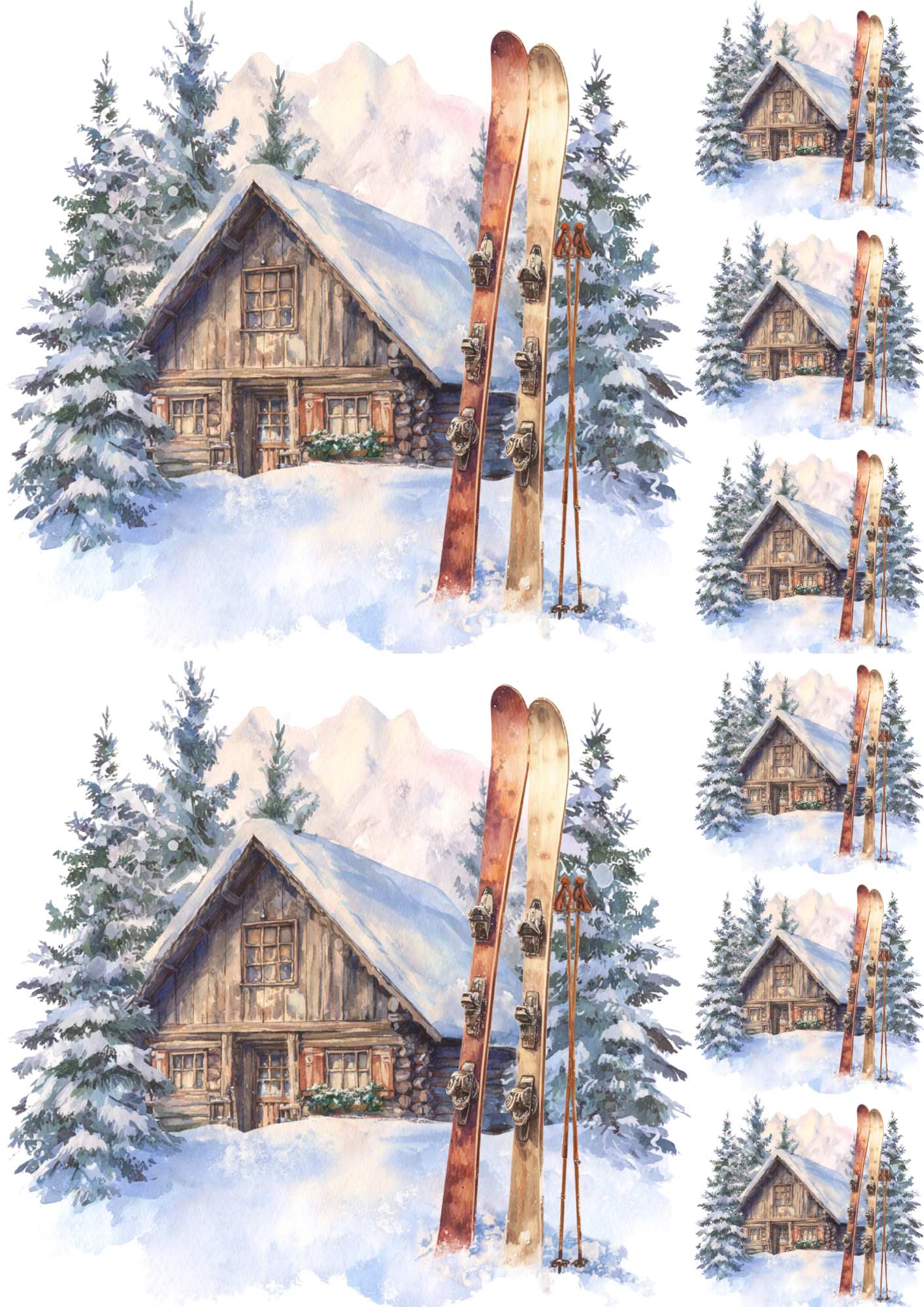Rice Paper For Decoupage Skis And Highlander's Cottage Collage Cat. No. 5209