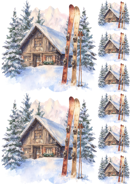 Rice Paper For Decoupage Skis And Highlander's Cottage Collage Cat. No. 5209