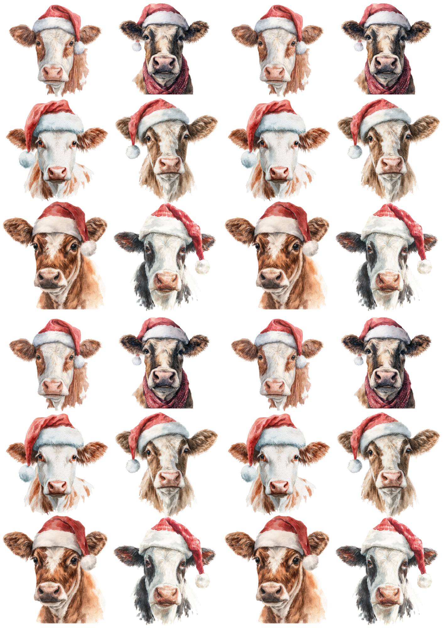 Rice Paper Decoupage Highland Cow in Christmas Hat Collage Cat. No. 5212