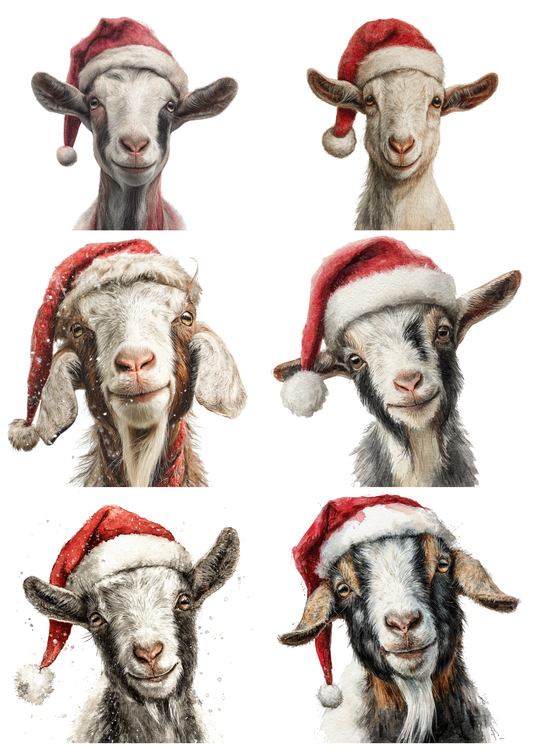Rice Paper For Decoupage Goat In Christmas Hat Collage Cat. No. 5213