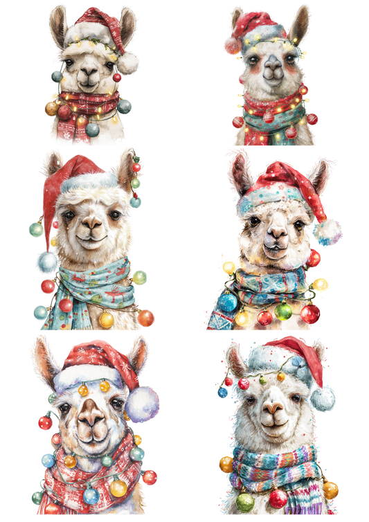 Rice Paper For Decoupage Lama In Christmas Hat Collage Cat. No. 5216