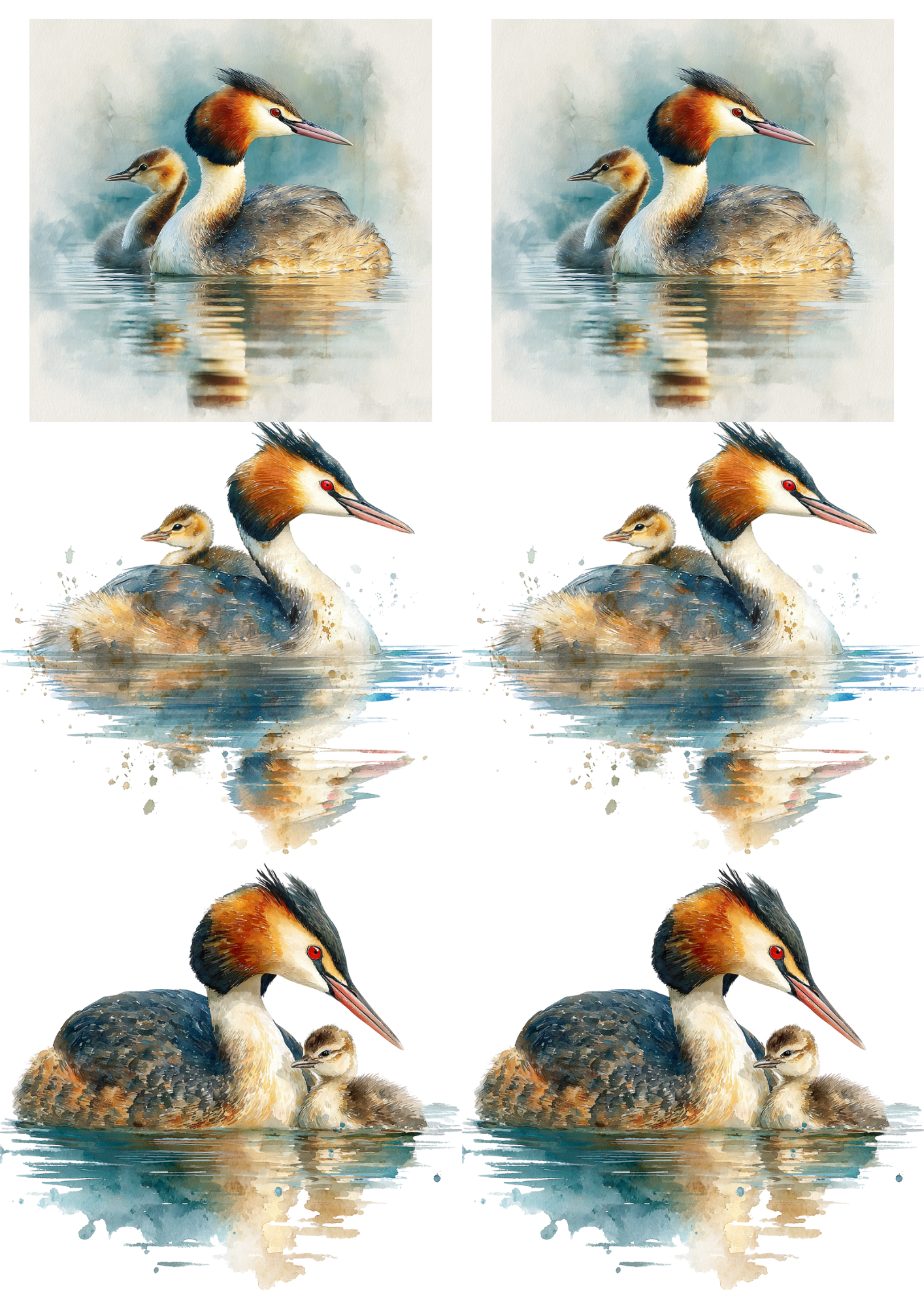 Rice Paper For Decoupage Grebe With Chick Collage Cat. No. 5223