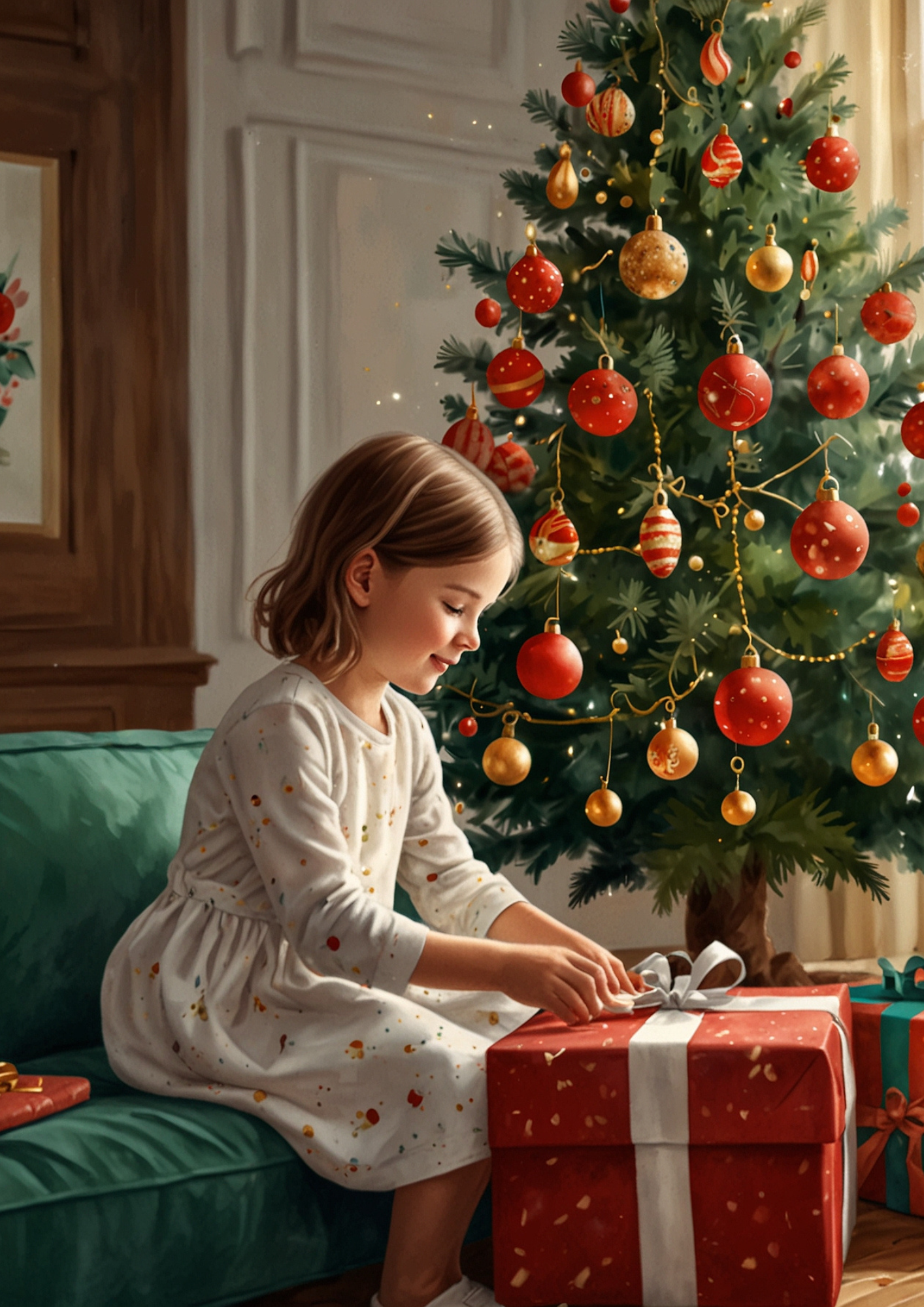 Rice Paper For Decoupage Girl By The Christmas Tree Full Cat. No. 5257