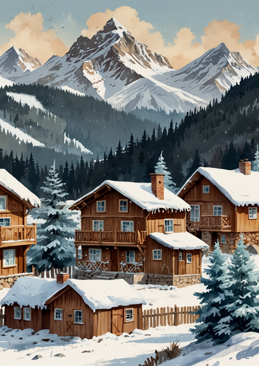 Rice Paper For Decoupage Winter Mountain Village Full Cat. No. 5266