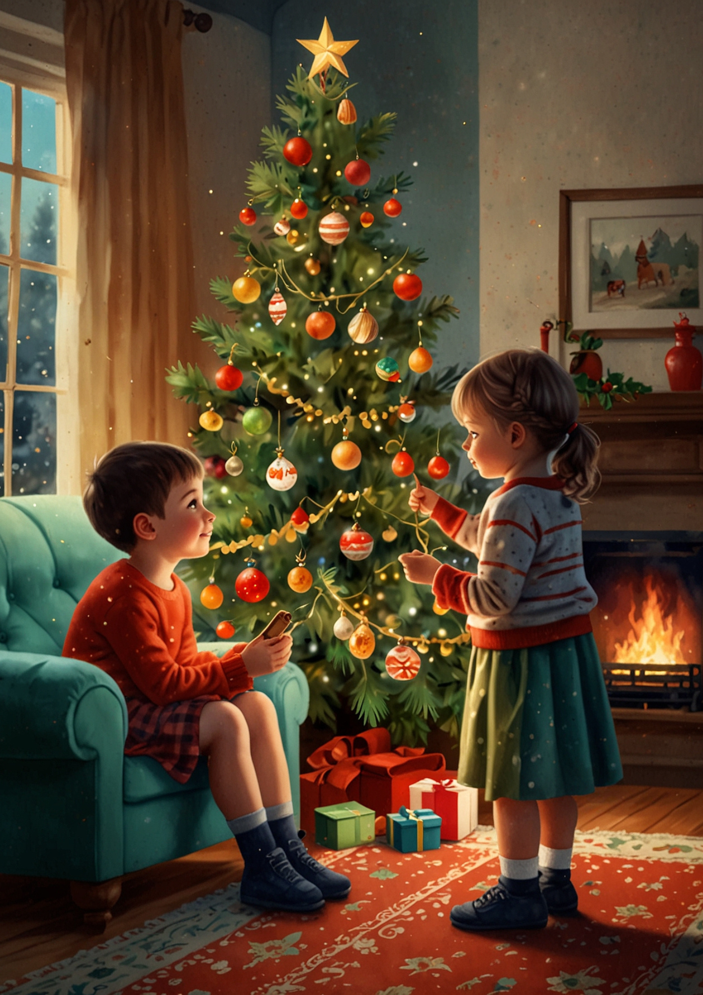 Rice Paper For Decoupage Children at the Christmas Tree Journaling Background Full Cat. No. 5278