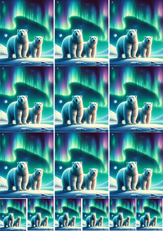 Rice Paper for Decoupage Polar Bears with Aurora Borealis Collage Cat. No. 5378
