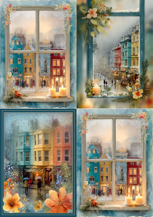 Rice Paper For Decoupage Christmas Window Collage Cat. No. 5399