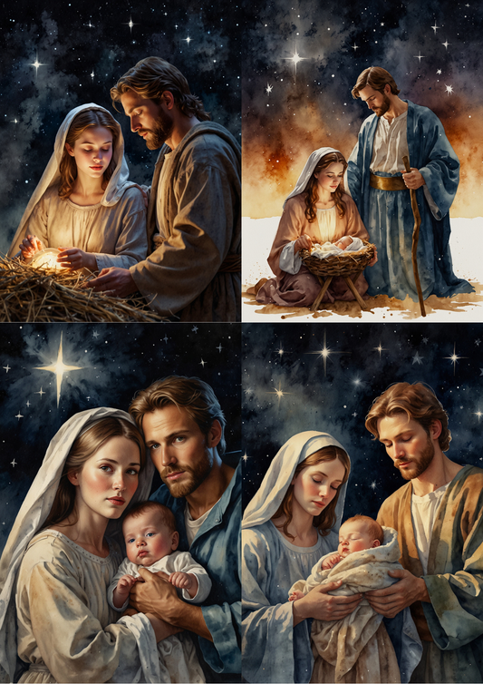 Rice Paper For Decoupage Christmas Nativity Scene Collage Cat. No.5455