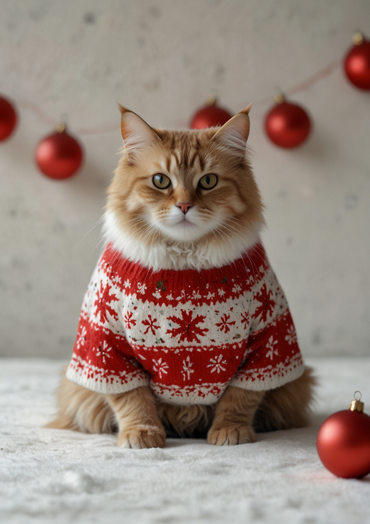 Rice Paper For Decoupage Christmas Cat In Sweater Full Cat. No.5461