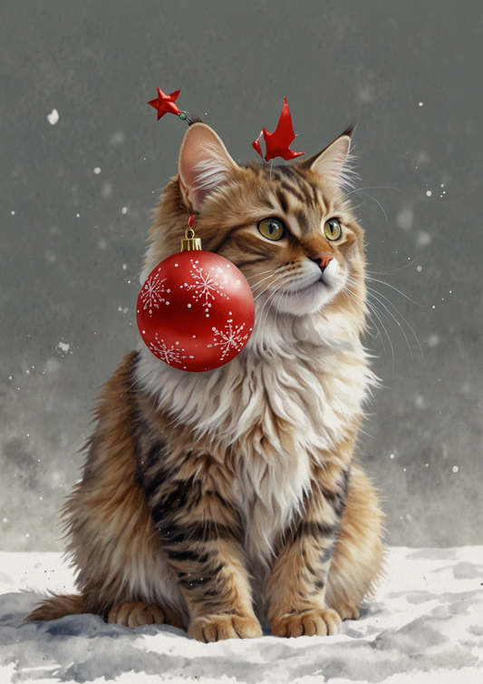 Rice Paper For Decoupage Christmas Cat And Christmas Tree Bauble Full Cat. No. 5462