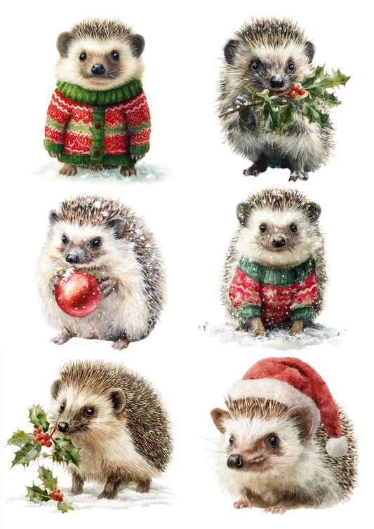 Rice Paper For Decoupage Hedgehog Christmas Collage Cat. No. 5481