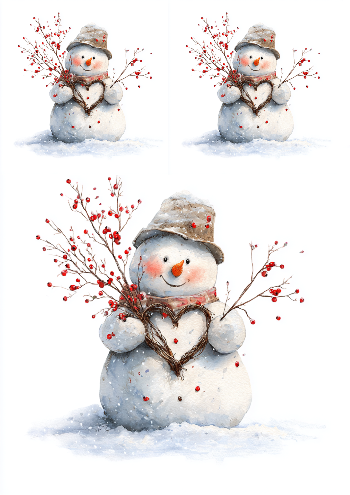 Rice Paper For Decoupage Snowman Collage Cat. No. 5497