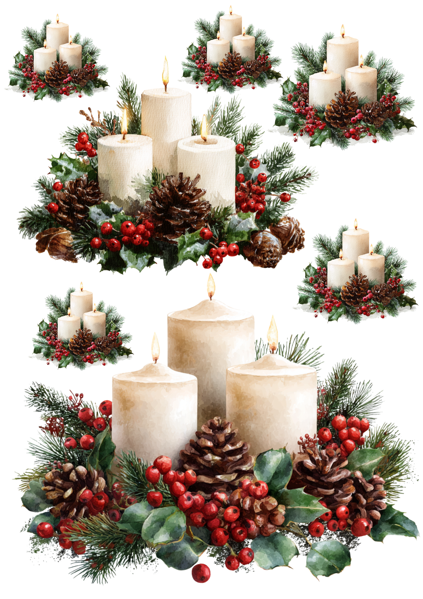 Rice Paper For Decoupage Christmas Decorations With Candles Collage Cat. No. 5507