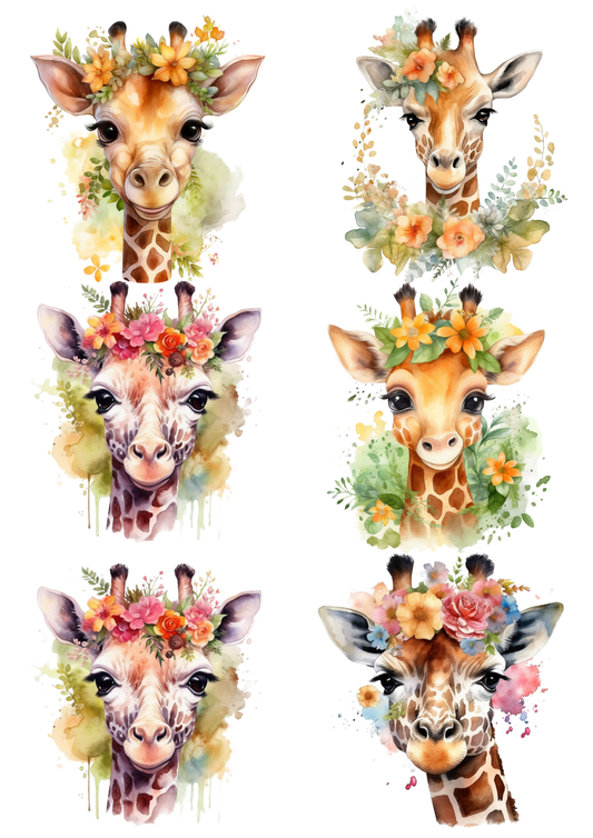 Rice Paper For Decoupage Giraffe in Flowers Collage Cat. No. 5513