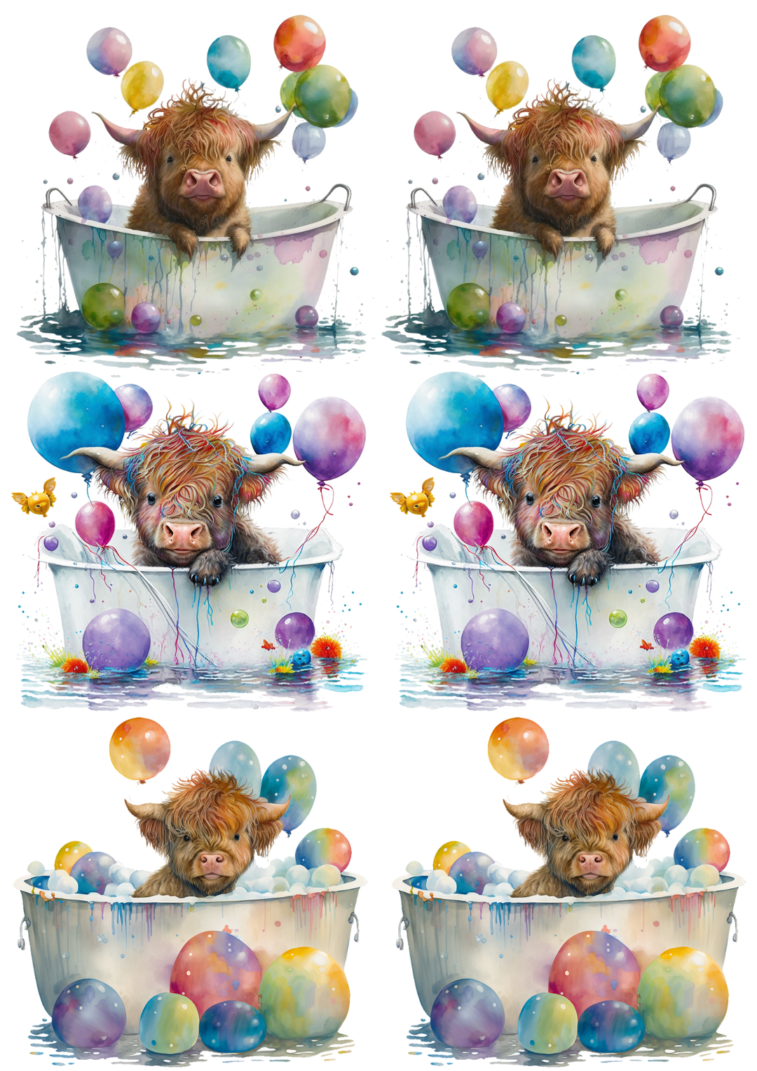 Rice Paper for Decoupage Highland Cow and Balloons Collage Cat. No. 5521