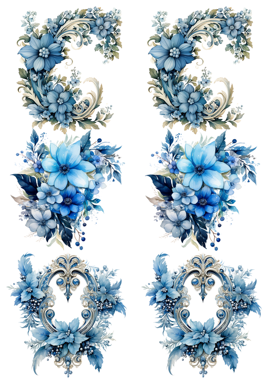 Rice Paper For Decoupage Garlands of Blue Flowers Collage Cat. No. 5523