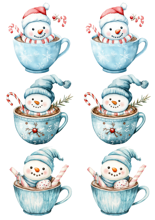 Rice Paper For Decoupage Snowman in a Cup Collage Cat. No. 5561