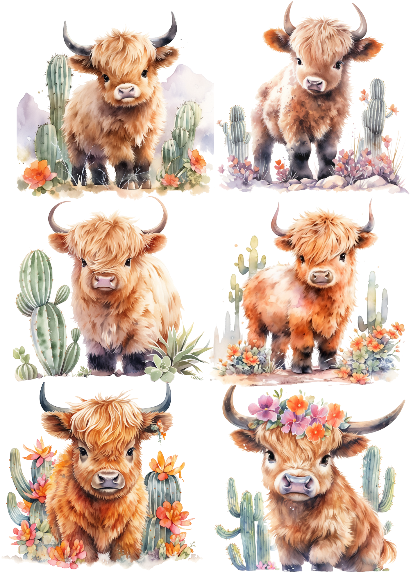 Rice Paper For Decoupage Young Highland Cow Collage Cat. No. 5584
