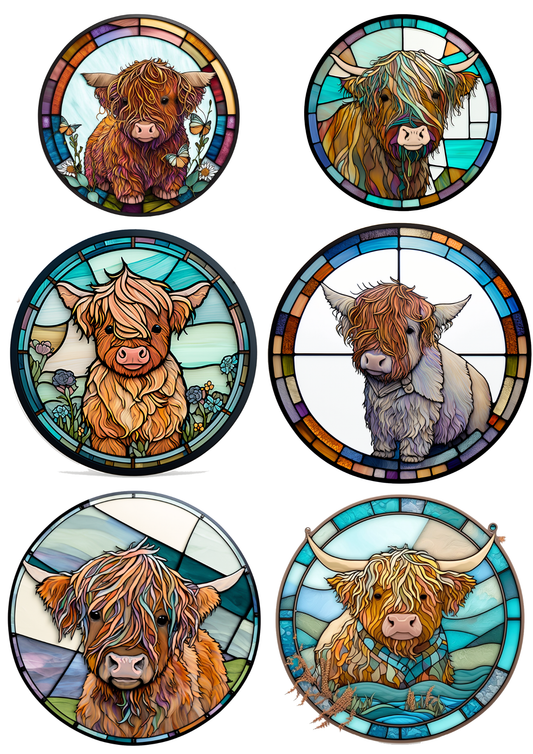 Rice Paper For Decoupage Young Highland Cows In Circles Collage Cat. No. 5601