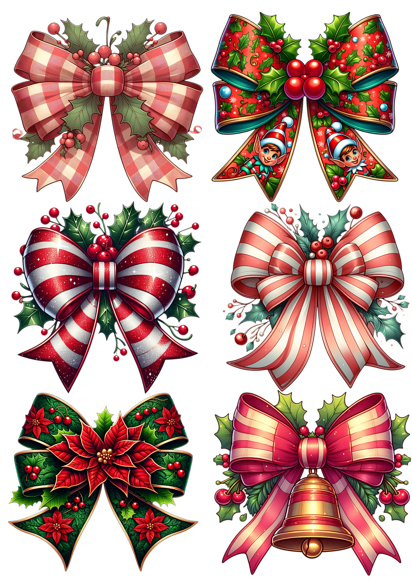 Rice Paper For Decoupage Christmas Bows Collage Cat. No.5602