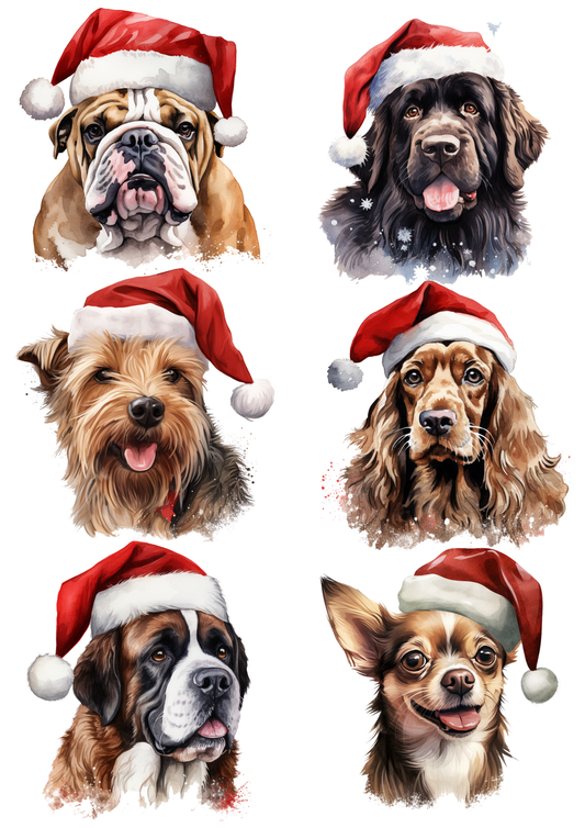Rice Paper For Decoupage Dogs in Christmas Hats Collage Cat. No. 5603