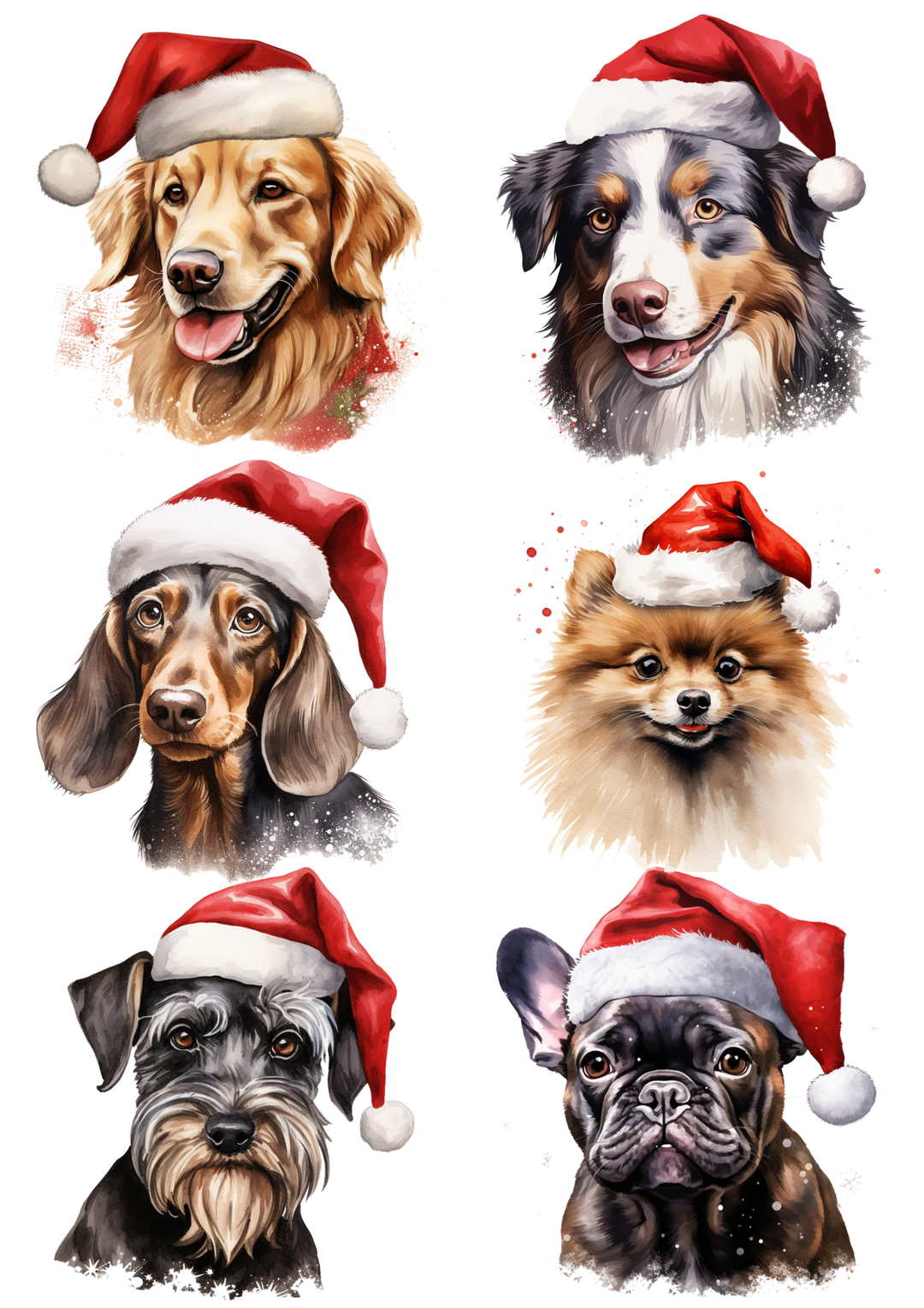 Rice Paper For Decoupage Dogs in Christmas Hats Collage Cat. No. 5604