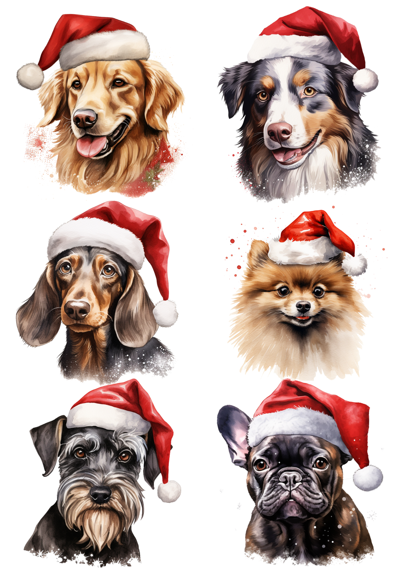 Rice Paper For Decoupage Dogs in Christmas Hats Collage Cat. No. 5604