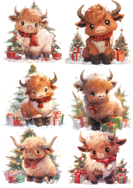 Rice Paper For Decoupage Young Highland Cow Collage Cat. No. 5606