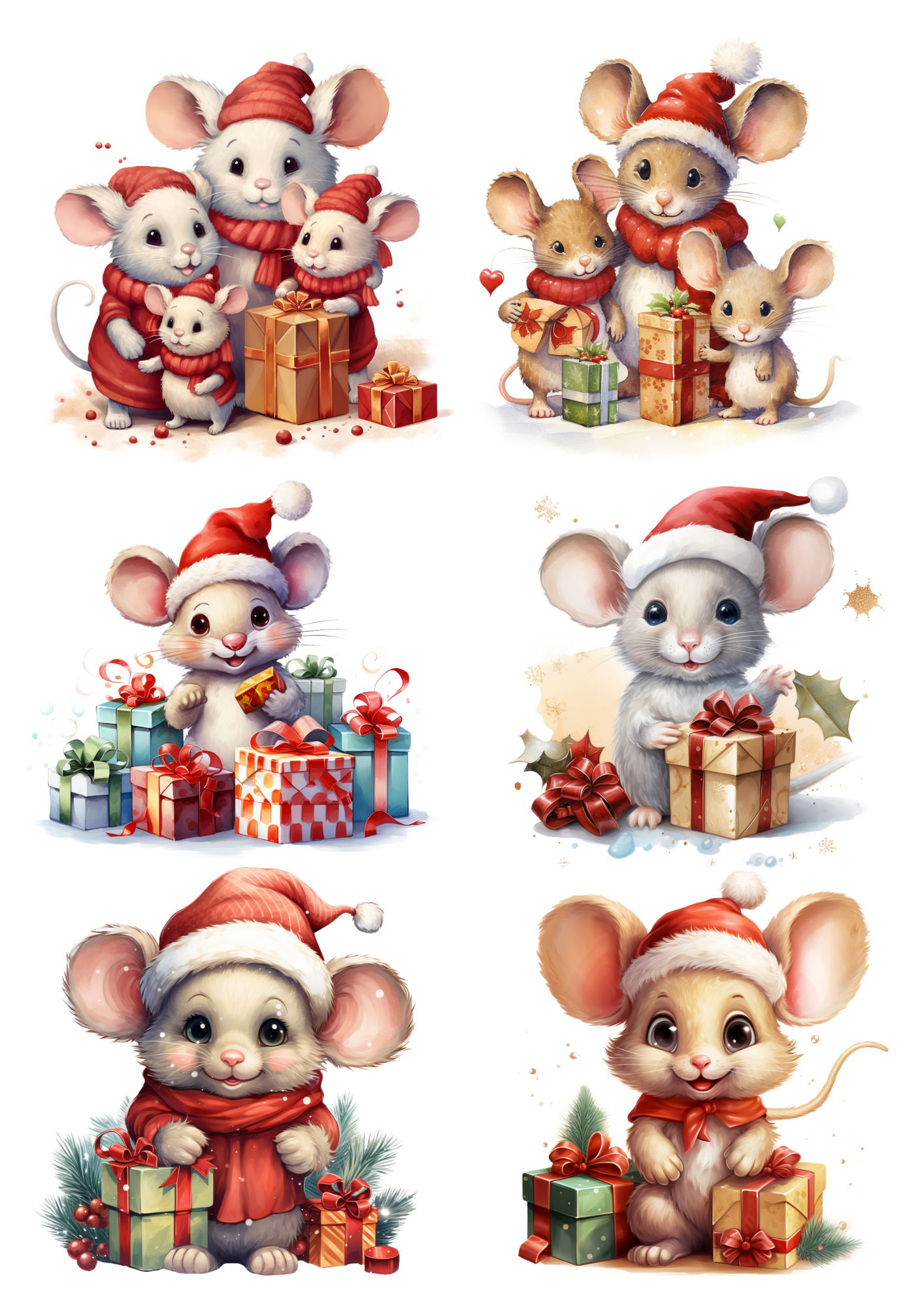 Rice Paper For Decoupage Christmas Mice Collage Cat. No. 5614