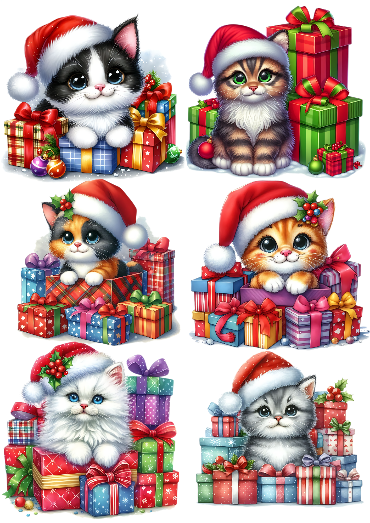 Rice Paper For Decoupage Christmas Cats Collage Cat. No. 5615