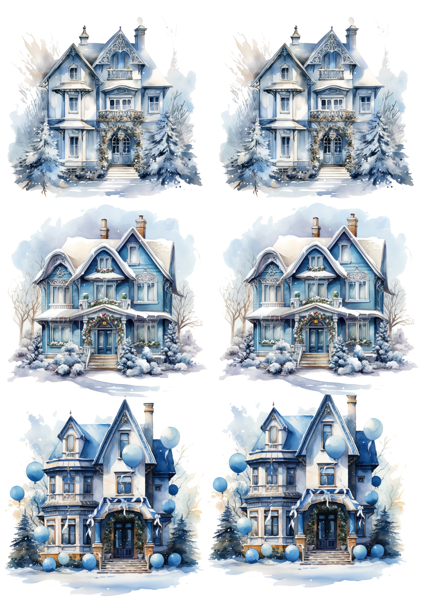 Rice Paper For Decoupage Winter Houses Collage Cat. No. 5617