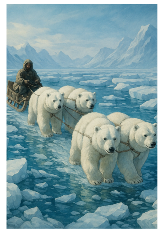 Rice Paper For Decoupage Polar Bear Sled Full Cat. No. 5618