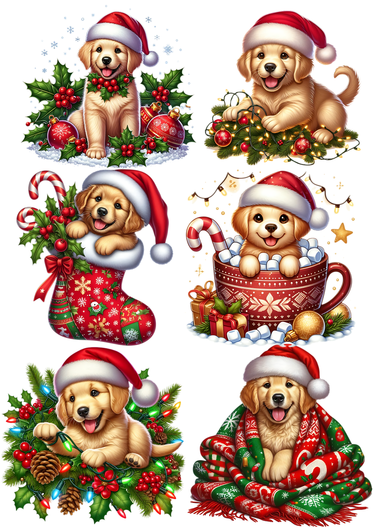 Rice Paper For Decoupage Christmas Dog Collage Cat. No. 5631