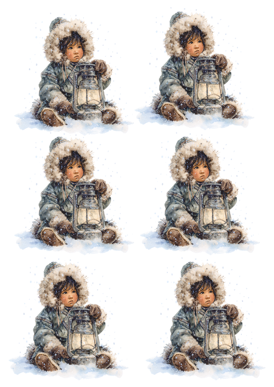 Rice Paper For Decoupage Inuit With Lantern Collage Cat. No. 5641