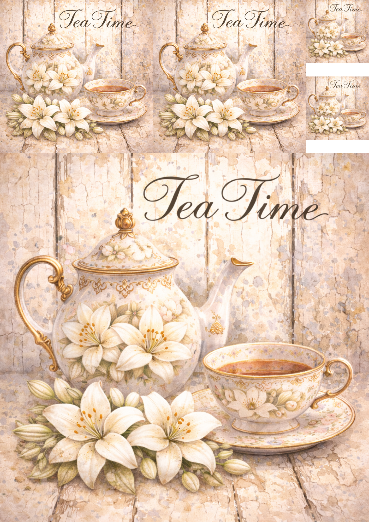 Rice Paper for Decoupage Tea Set in Flowers Collage Cat. No. 5761