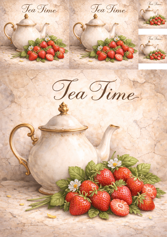 Rice Paper for Decoupage Tea Set in Flowers Collage Cat. No. 5767