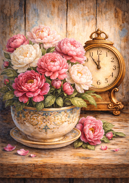 Rice Paper For Decoupage Clock And Flowers Full Cat. No. 5780