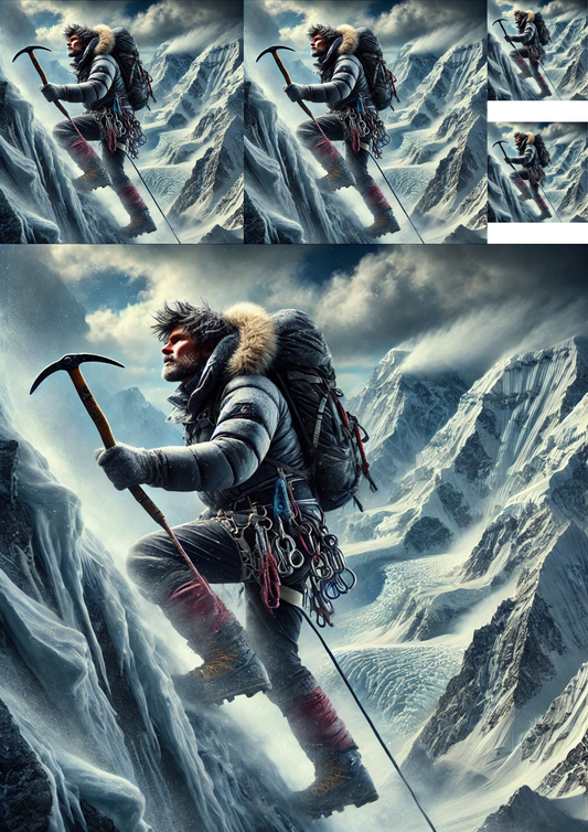 Rice Paper For Decoupage Mountain Climber Collage Cat. No. 5810