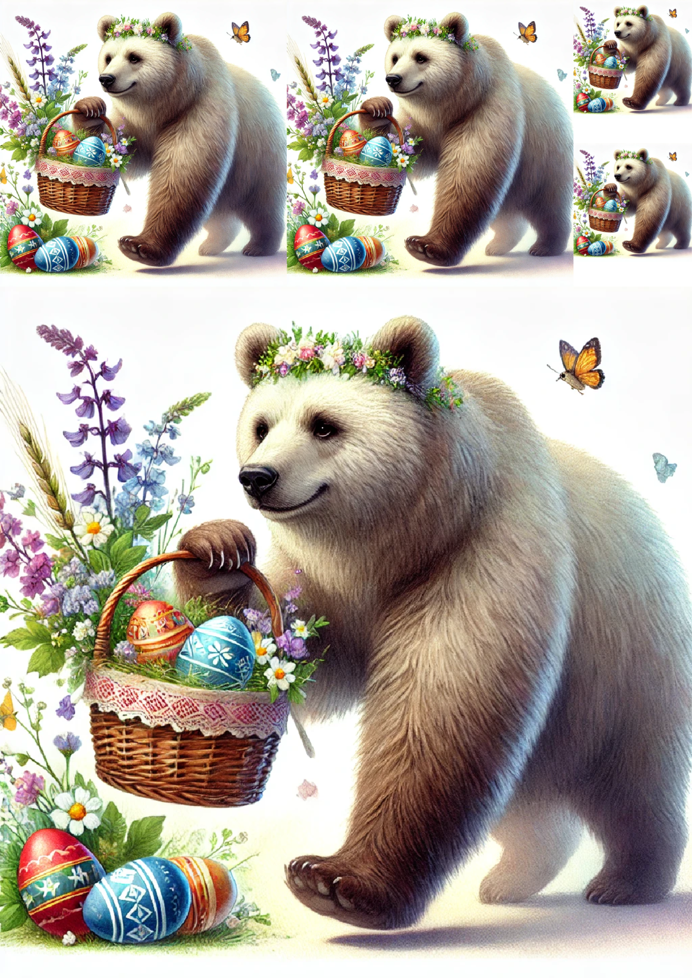 Rice Paper for Decoupage Bear with Easter Eggs Collage Cat. No. 8314