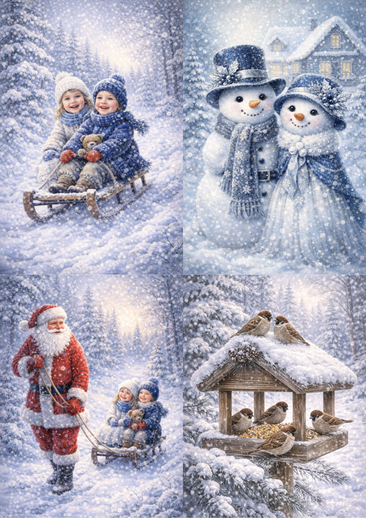 Rice Paper For Decoupage Christmas Elements Collage Cat. No. 8358