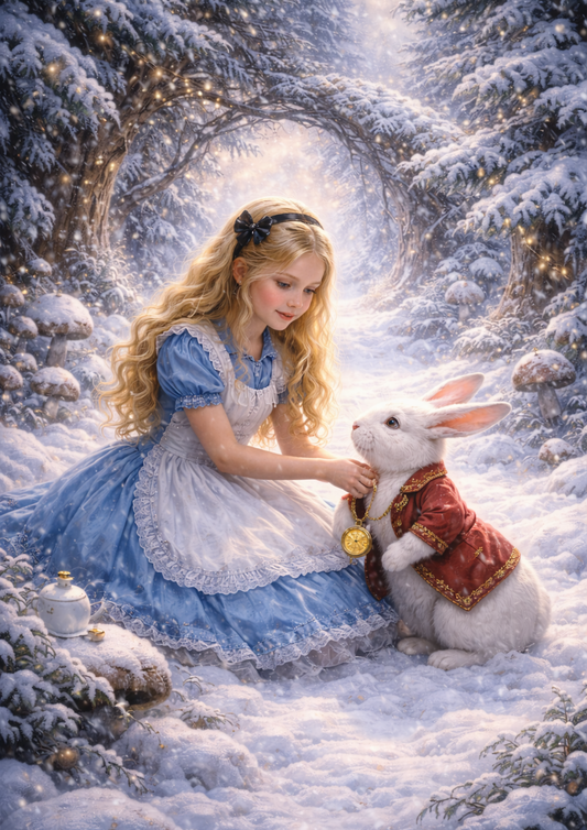 Rice Paper For Decoupage Alice in Wonderland and the White Rabbit in Winter Full Cat. No. 8361