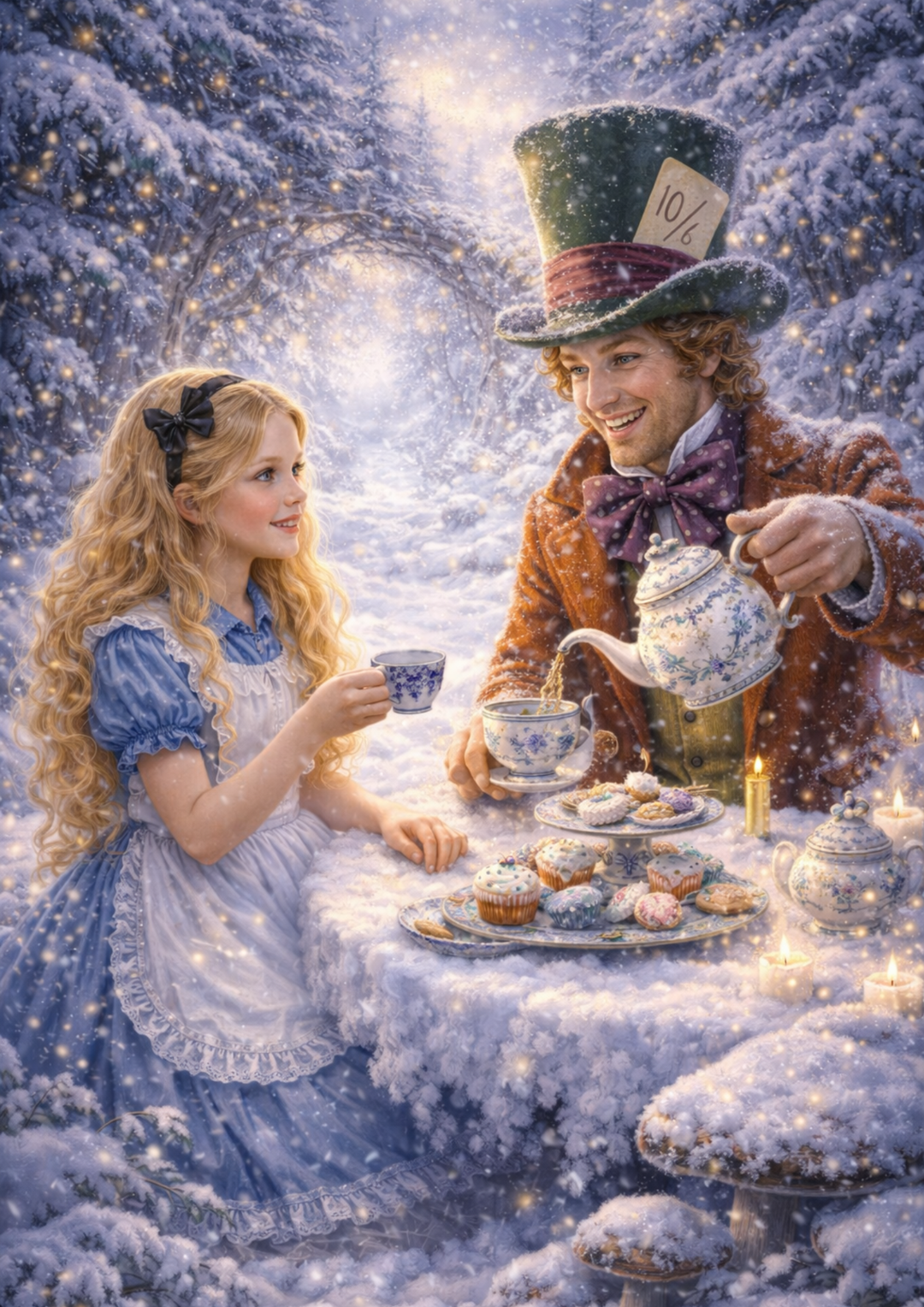 Rice Paper For Decoupage Alice in Wonderland and the Mad Hatter in Winter Full Cat. No. 8362