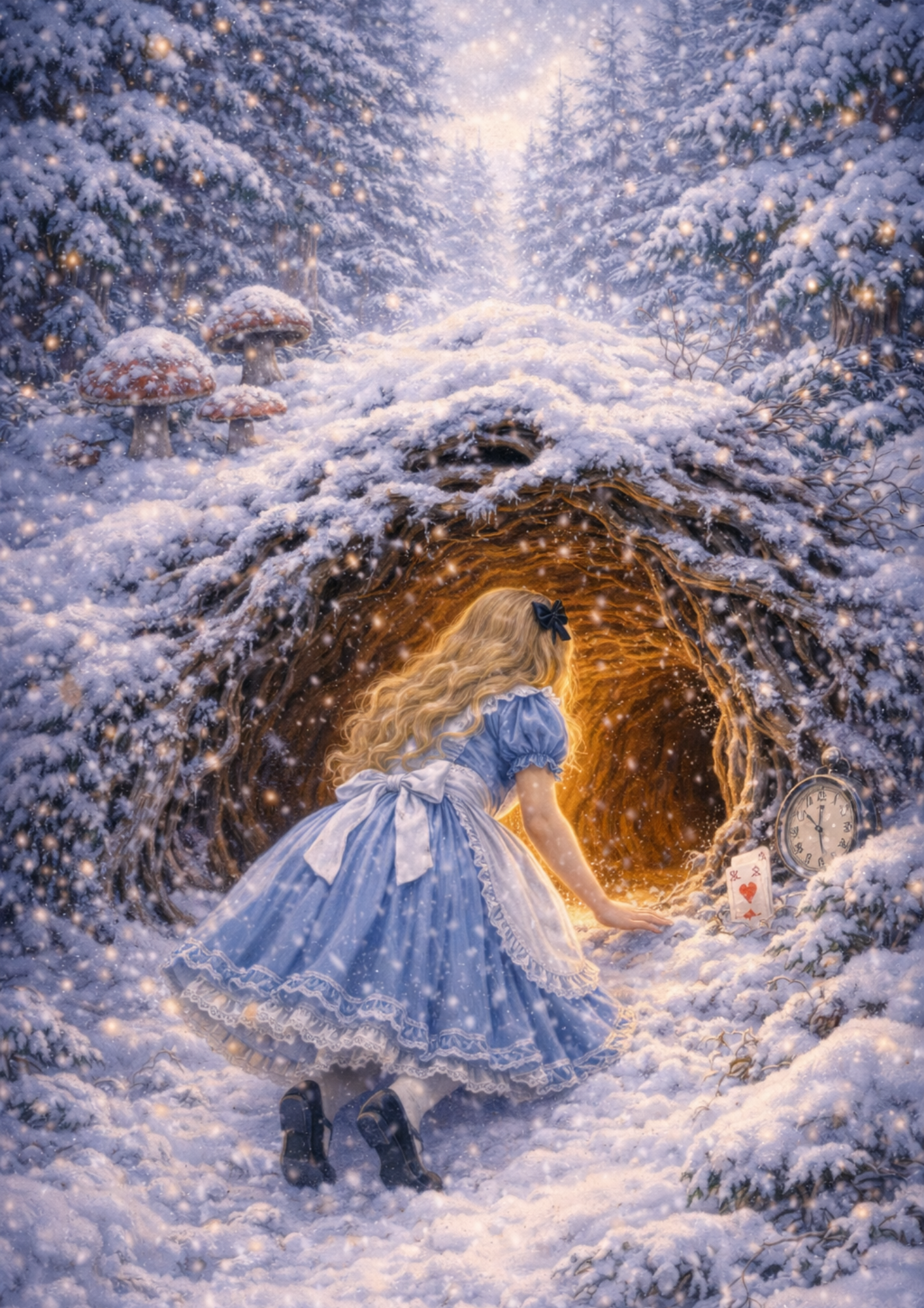 Rice Paper For Decoupage Alice in Wonderland and the Rabbit Hole in Winter Full Cat. No. 8364