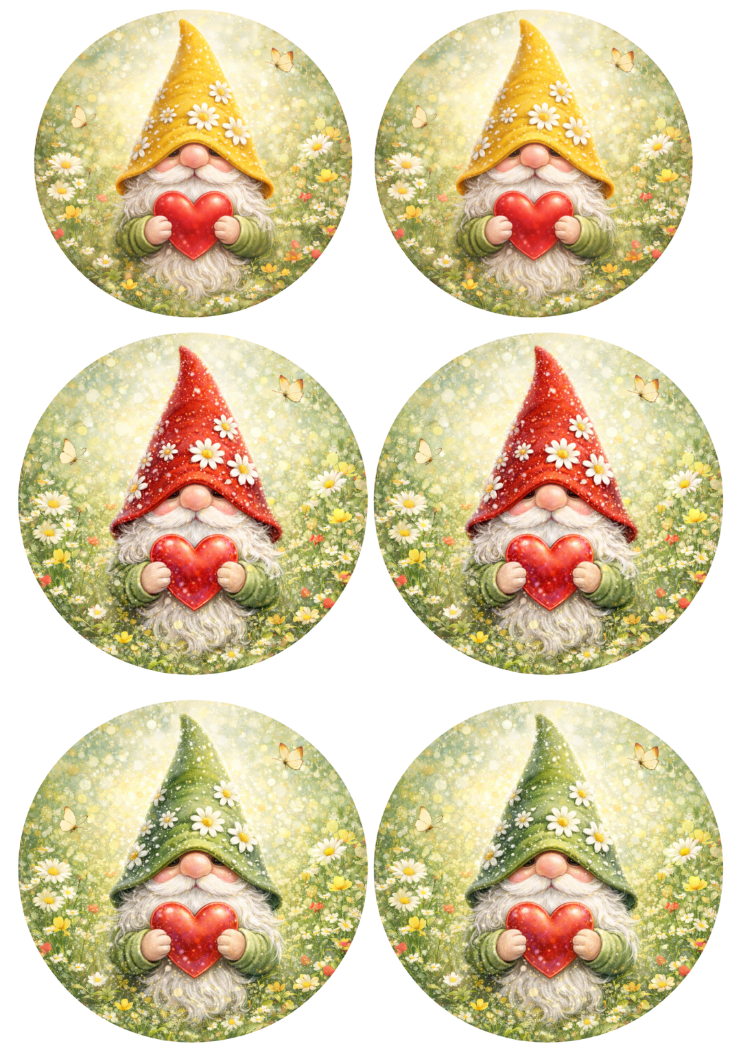 Rice Paper For Decoupage Leprechaun Holding a Heart In Circles Collage Cat. No. 8399