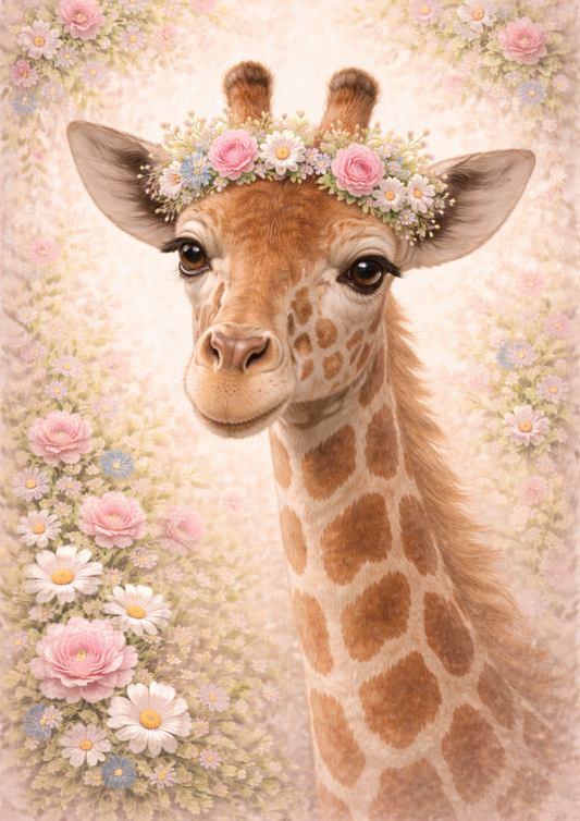 Rice Paper For Decoupage Giraffe in a Wreath Full Cat. No. 8432