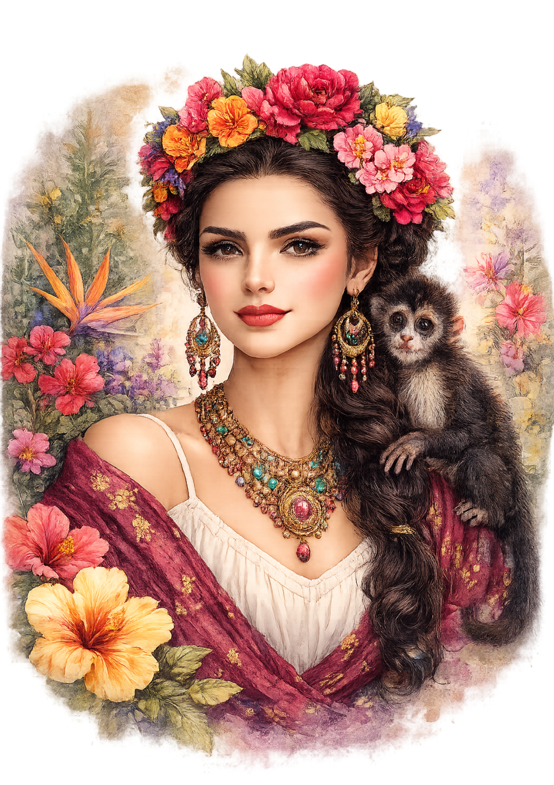 Rice Paper For Decoupage Exotic Woman in a Wreath Full Cat. No. No. 8480